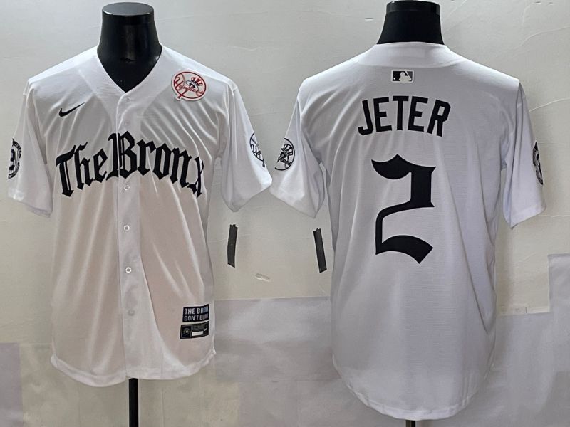 Men 2025 New York Yankees #2 Jeter White Five generations Joint Name Nike MLB Jersey style 5